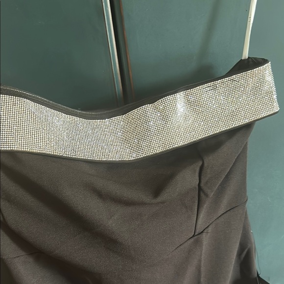 Lulu's Black and Silver Off-Shoulder Dress - Picture 2 of 5